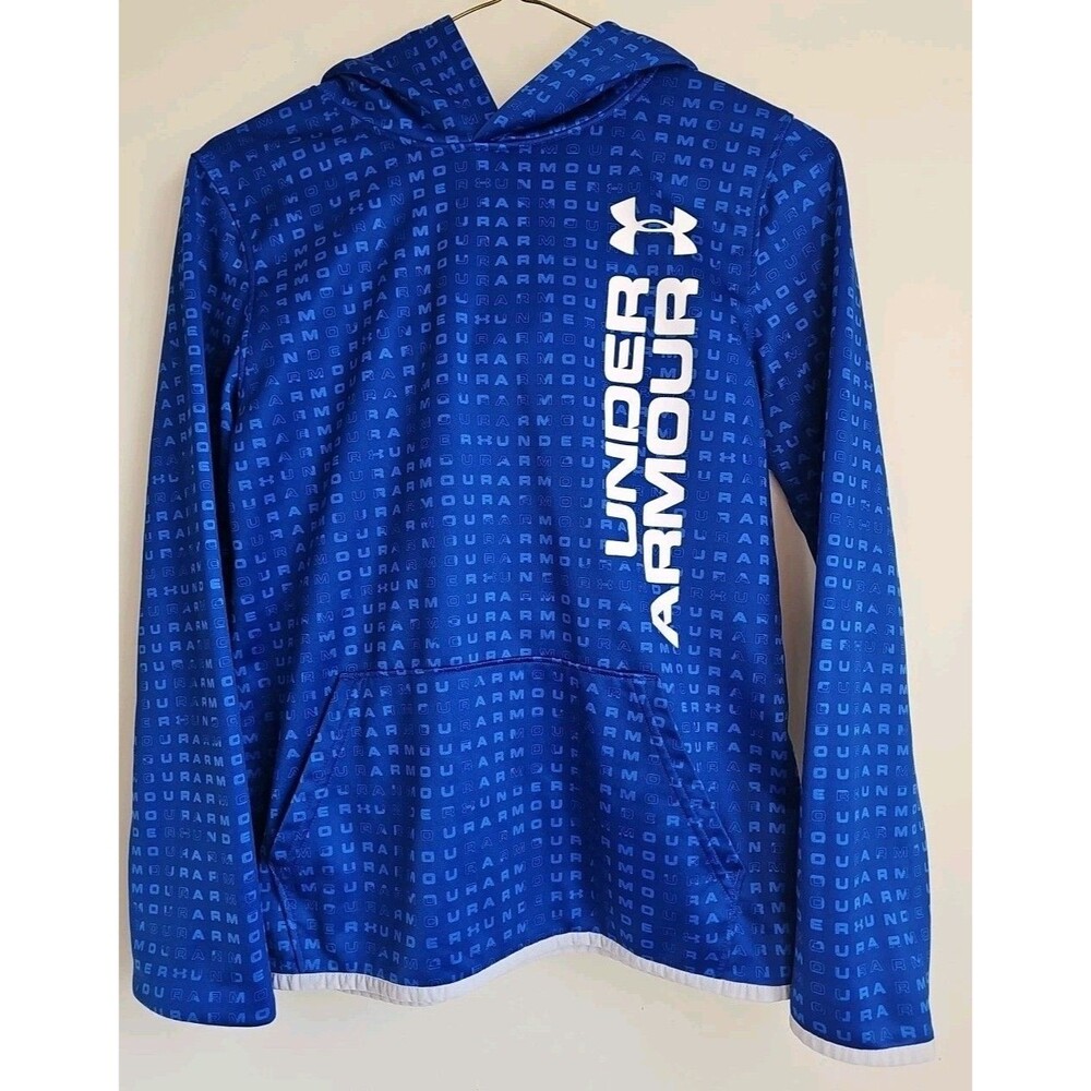 Under Armour Hoodie Boys YL BLUE Fleece Hooded Pullover Loose Coldgear - Picture 1 of 4